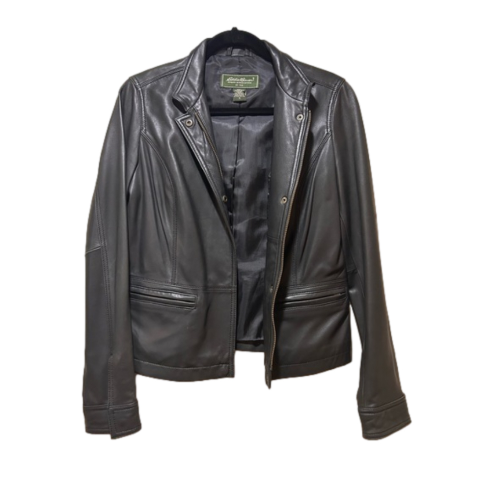 Black Leather Jacket Eddie Bauer Small Like New 
genuine leather